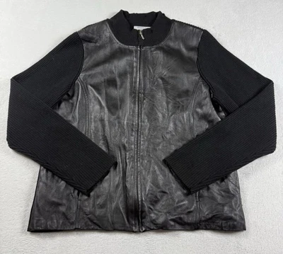 Chaqueta Pendleton para mujer mediana de cuero negro frontal mezcla de lana abrigo de punto acanalado Foto 1 de 4