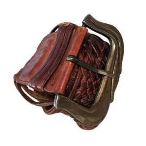Vintage Neiman Marcus Brown Leather Braided Wide Belt Brass Hardware sz Small - Picture 1 of 8