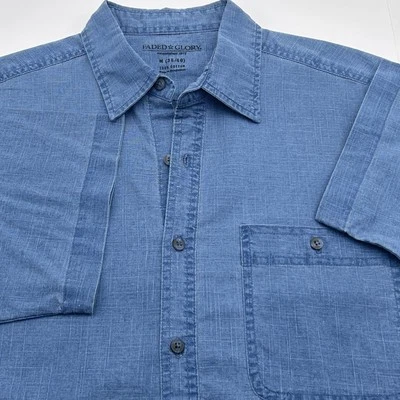 Camisa Cambray Azul Gloria Desteñida Talla Mediana Manga Corta 1 Bolsillo 100% Algodón Foto 1 de 4