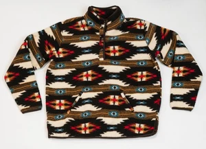 Wrangler Sweater Mens L Aztec Sherpa 1/4 Snap Western Retro Fleece Pockets VTG - Picture 1 of 14