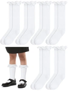6 Pairs White Ruffle Socks for Girls Frilly Uniform Socks Cotton School Dress... - Picture 1 of 6