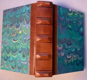 Cuarto de cuero verde azulado jaspeado tableros 200 hojas de papel 5 bandas diario o diario - Imagen 1 de 8