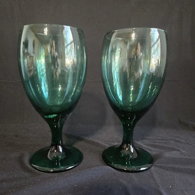 Copas de vidrio soplado a mano mexicanas burbujas verdes cristalería pesada - Juego de 2 Foto 1 de 4