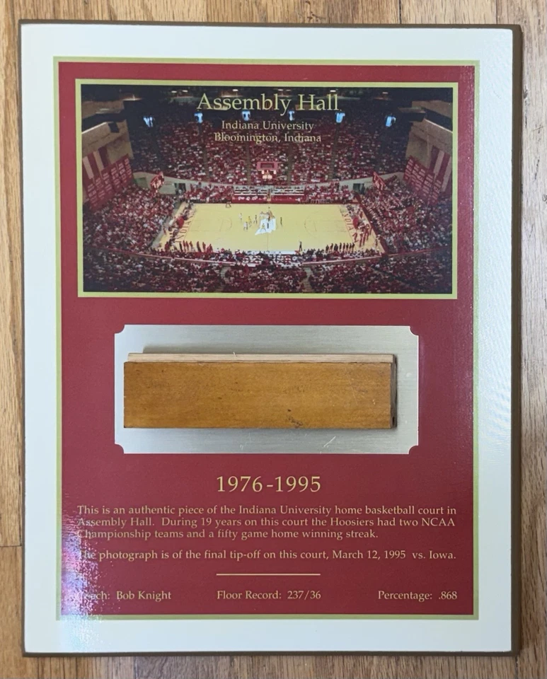 Indiana University Hoosiers IU Basketball Assembly Hall Court Floor Plaque - Image 1 of 4