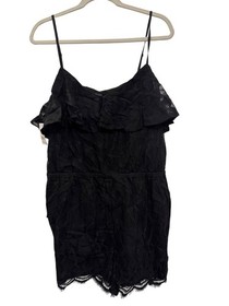 Guess SL Francine Lace Romper Womens XL Black Sleeveless Ruffle Trim Adjustable