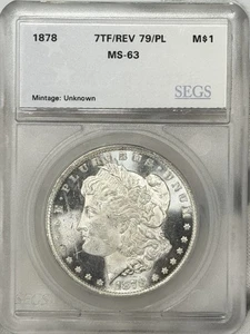 1878-P Morgan Silver Dollar $1 MS SEGS 63 US Coin 7TF REV REVERSE 79 PROOFLIKE! - Picture 1 of 4