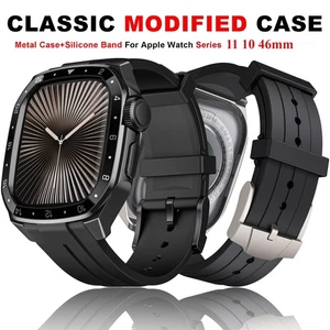 Metal Case+Silicone Strap for Apple Watch Band Series 11 10 9 8 7 6 5 SE 45/46mm - Picture 1 of 16