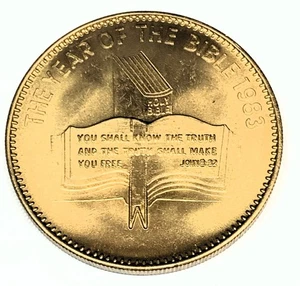 # C10101 " THE YEAR OF THE BIBLE " BRASS MEDAL, 1983 - Picture 1 of 2