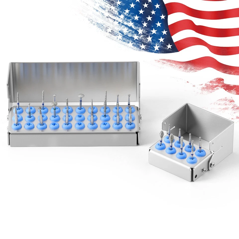 8/30Holes Bur Dental Burs Disinfection Autoclave Stand Holder Block Case Steel - Image 1 of 4