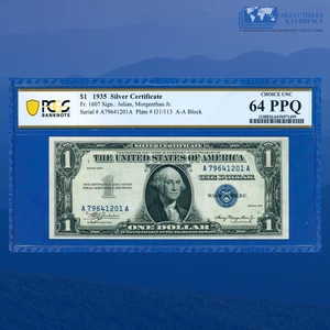 Fr.1607 1935 Plain Double Date $1 Silver Certificate, A/A Block, PCGS 64 PQ #201 - Picture 1 of 3