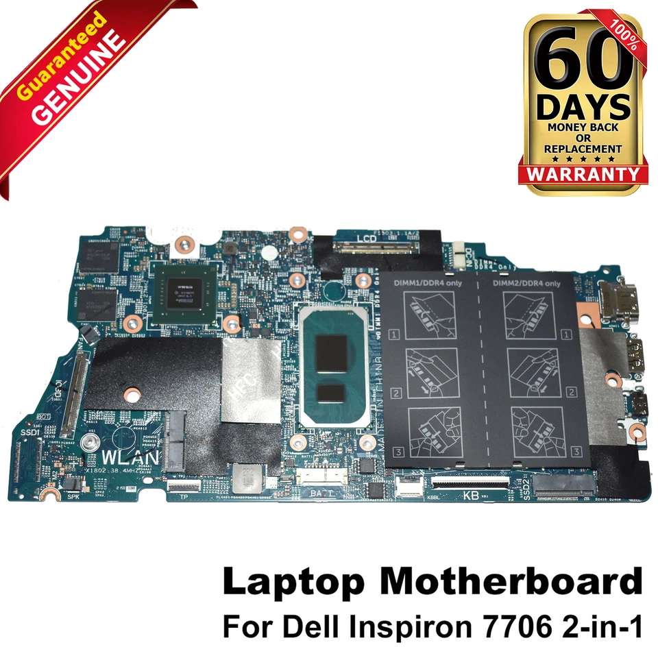 Dell Inspiron 7706 2in1 Motherboard i7-1165G7 2.8GHz Nvidia MX350 DDR4 P47D9 - Image 1 of 4