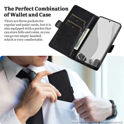 For OnePlus Genuine Cowhide Real Leather Wallet Card Case with Magnetic Closure - Image 1 of 4