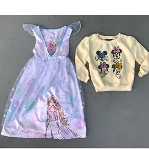 Disney Frozen Elsa Dress PJ & Minnie Mouse Sweatshirt 4T - Picture 1 of 8