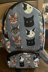 New quilted cat head backpack purse blue with bonus pouch - Picture 1 of 24