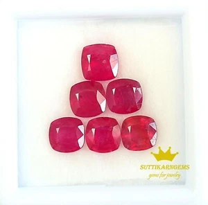 6 Pcs 4.46 Ct Natural Red Ruby Cushion 5 MM Loose Gemstone Lot , Glass filled - Picture 1 of 2
