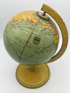 Vintage 9” World Globe Stand Tin Lithograph Rotating J Chein USA 1920’s or 30’s - Picture 1 of 12