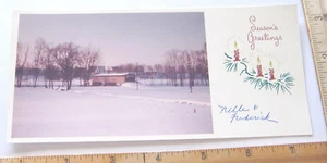 VINTAGE COVERED BRIDGE PHOTO CHRISTMAS GREETING~SAND BEACH HERSHEY ESTATES - Picture 1 of 3