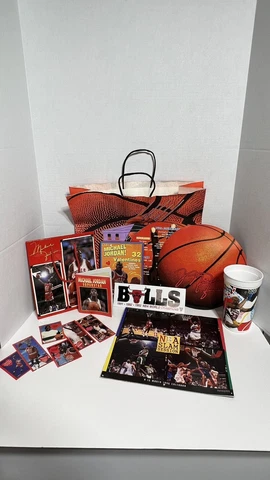 Michael Jordan Memorabilia Lot Restaurant menu, bags, valentine, cup, calendar + Cover