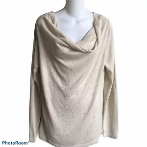 Premise Gold Ivory Cowl Neck Sweater Beading Sparkle Lightweight NWT Ladies L - Picture 1 of 5