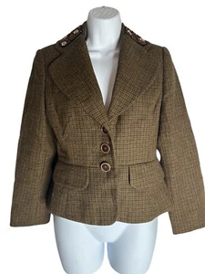 Vtg Banana Republic Wool Alpaca Sequin Beaded Collar Houndstooth Flare Jacket 6 - Picture 1 of 16