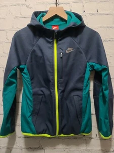 Nike Girl’s Blue Green Neon Yellow Soft Shell Jacket Fleece Lining Large LG A103 - Picture 1 of 11