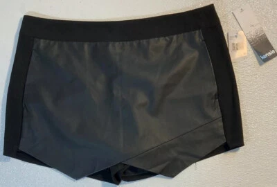 NUEVO KENSIE Mujer Imitación Cuero Negro Vestido Pantalones Cortos Talla Mediana Falda Pantalones Foto 1 de 4