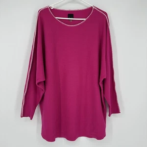 Aaeda Sweater Womens 2X Pink Pullover White Trim Stitch Dolman Sleeve Oversized - Picture 1 of 10