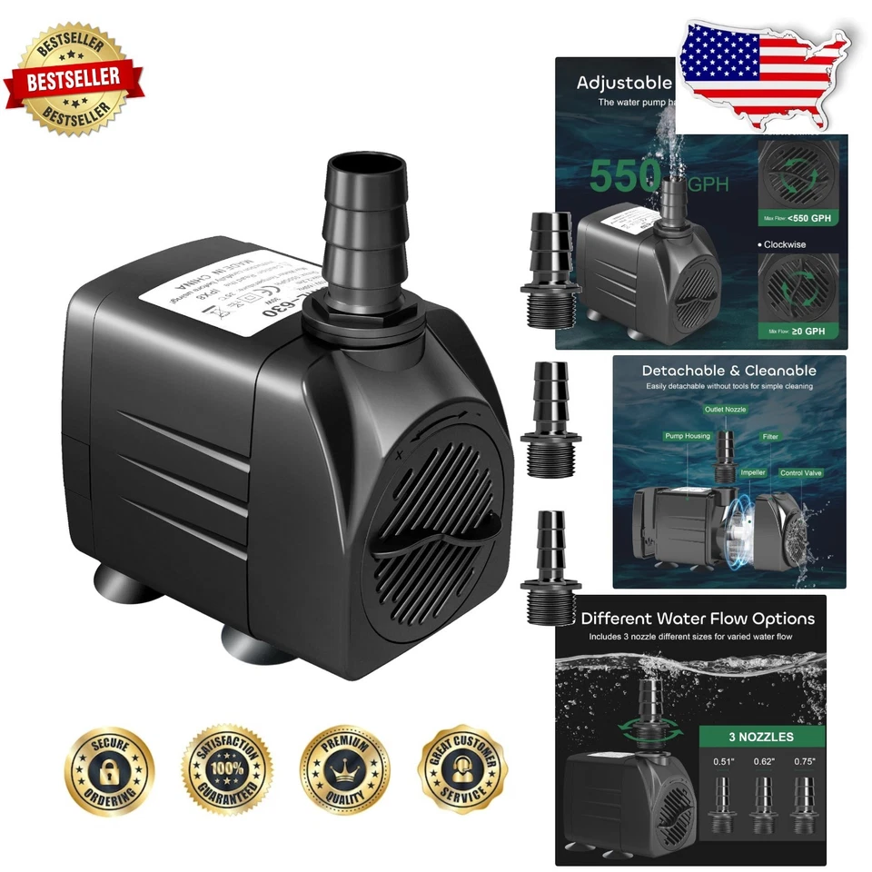 550 GPH Black 550gph Submersible Pump 30w Ultra Quiet Fountain Water Pump 2000l