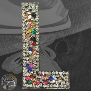 Letter L Multicolor Rhinestone Iron On Patch Applique Embellishment - Picture 1 of 2