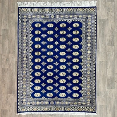 265 x 187cm Vintage Handmade Afghan Carpet Bokhara Thick Blue Oriental Wool Rug - Image 1 of 4