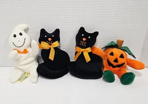 Lotto 4 Vintage Collezionisti Scelta Bean Bag Amici Halloween Peluche Fantasma Gatti Neri - Foto 1 di 15