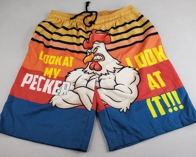 Divertidos Pantalones Cortos de Pollo Para Hombre Grandes Novedad Mira Mi Gallo Gráfico Pecker Foto 1 de 4
