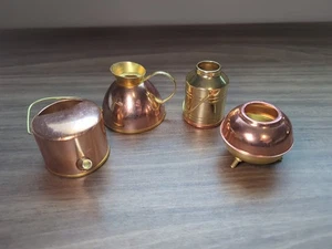 Lot of 4 Piece Copper Brass Miniature Doll House Cookware Water Pot, Pitcher - Picture 1 of 11