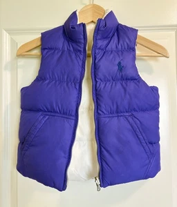 Girls (S) Polo Ralph Lauren Purple White Reversible Quilted Puffer Vest Jacket - Picture 1 of 5