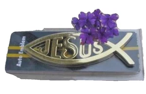 Jesus Word Car Auto Emblem FISH ICHTHUS PISCES  5 inch Peel-n-Stick - Picture 1 of 1