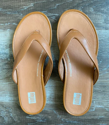 FITFLOP Gracie Leather Flip-Flops Toe Post~Ladies Size 5~Light Tan~Sandals~NEW - Image 1 of 4