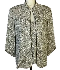 Alex Evenings XL Strickjacke Tank Set besondere Anlässe Glitzer taupe beige schwarz - Bild 1 von 9