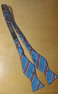 Vtg Brooks Brothers Makers Blue Silk Repp Stripe Butterfly Self-Tie Bow Tie USA - Picture 1 of 7
