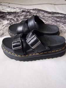 DR MARTENS BLACK MYLES SLIDE SANDALS WOMENS SIZE 6 EU 39 summer sliders shoes 🖤 - Picture 1 of 10