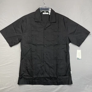 Cubavera Men's Short-Sleeve Embroidered Guayabera Shirt Black Size S - 4 Pocket - Picture 1 of 16