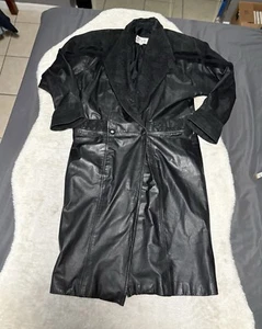 Giacca Paisley Vintage Pelle Studio Y2K Lunga Pelle Nera Trench Costo Snap On - Foto 1 di 11