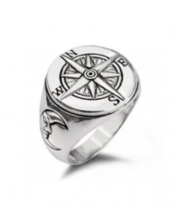 Nautical Star Anker Silber Ring Siegel Sterlingsilber 925 Kompass Mond See groß - Bild 1 von 2