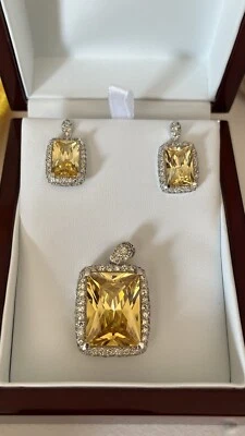 Juego de pendientes y colgantes de plata de ley 925 amarillo canario AAA CZ Foto 1 de 4