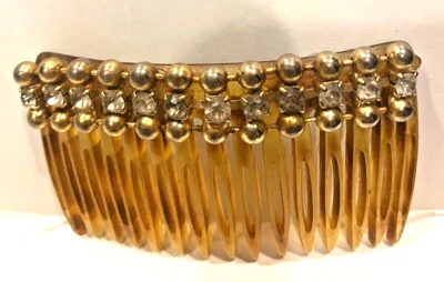 Peine de pelo lateral de tortuga de 15 dientes peine de pelo con joyas con pedrería y cuentas doradas Foto 1 de 3