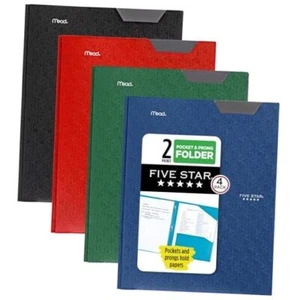 2 Pocket 4 Pack, Plastic with Stay-Put Tabs Black, Red, Green, Blue Folders - Picture 1 of 7