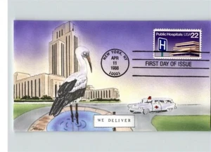 Hand Painted PUBLIC HOSPITALS, "We Deliver" pic of Stork & Hospital, FDC - Picture 1 of 1