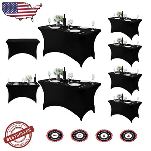 Secure-Fit 6 Pack Black Stretch Table Covers - Modern 4FT Tablecloth for Events - Picture 1 of 9