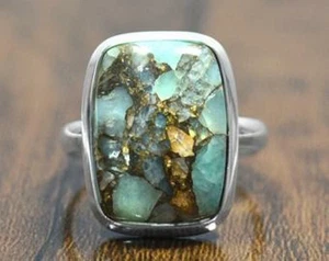 Amazonite Copper Turquoise 925 Sterling Silver Handmade Ring Jewelry BM-225 - Picture 1 of 5
