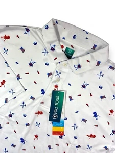 NEW PRO TOUR 'BBQ Print' Mens Golf Polo Shirt Performance Grilling Stretch Large - Picture 1 of 13
