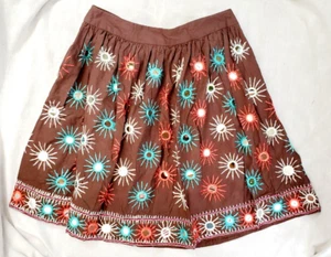 MILLY NEW YORK size 4 a-line skirt - brown with red, blue, white SUNS MIRRORED - Picture 1 of 9